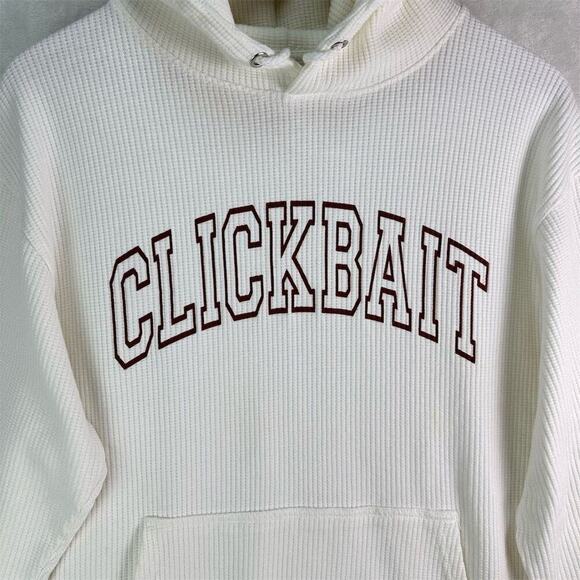 David Dobrick Unisex Thermal CLICKBAIT Hoodie Cream Pullover Kangaroo Pocket Med - Picture 2 of 11